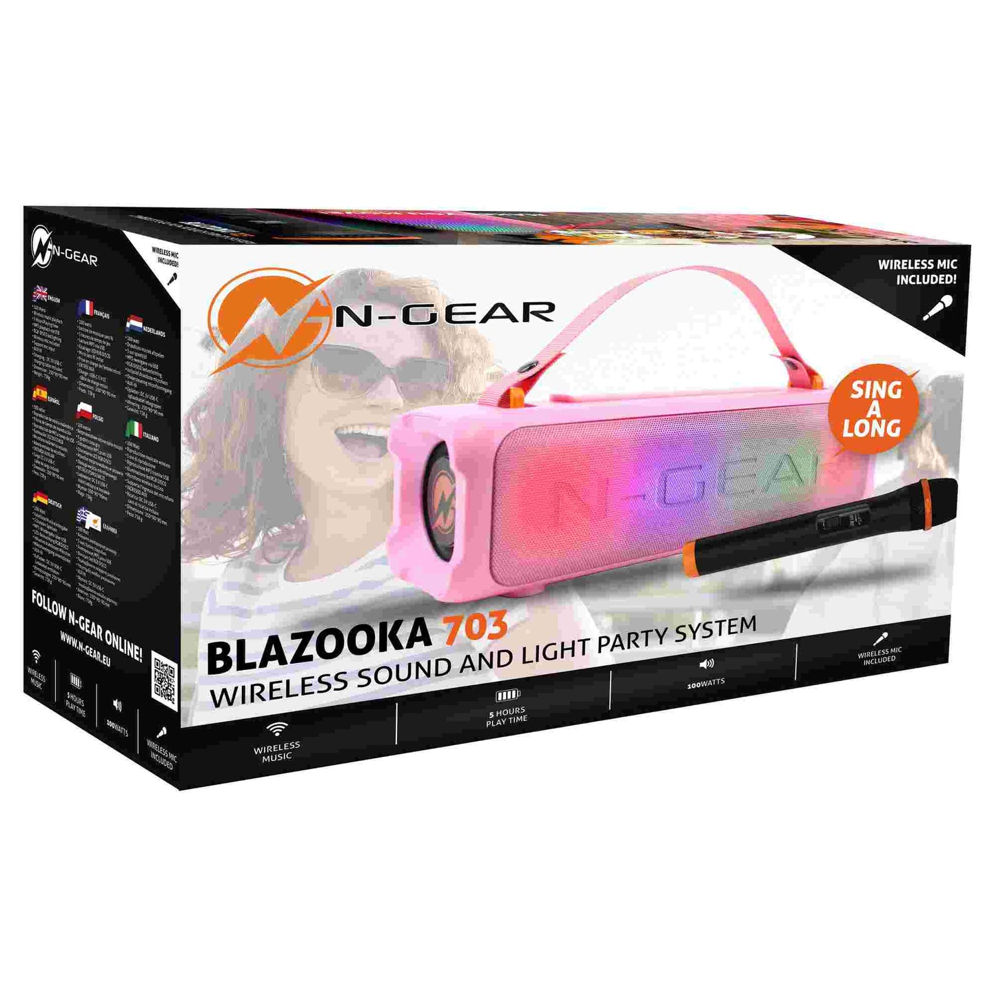 N-Gear | Blazooka 703P Bluetooth Speaker Karaoke Set Party Box with Microphone Pink