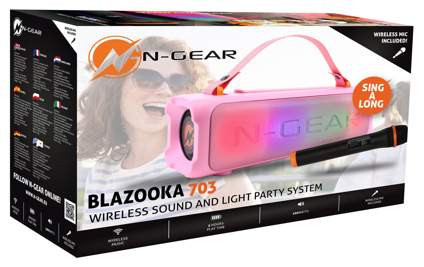 N-Gear | Blazooka 703P Bluetooth Speaker Karaoke Set Party Box with Microphone Pink