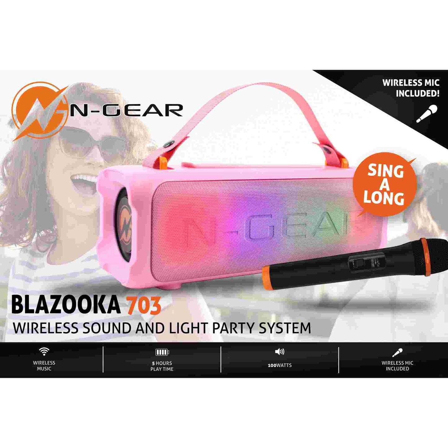 N-Gear | Blazooka 703P Bluetooth Speaker Karaoke Set Party Box with Microphone Pink