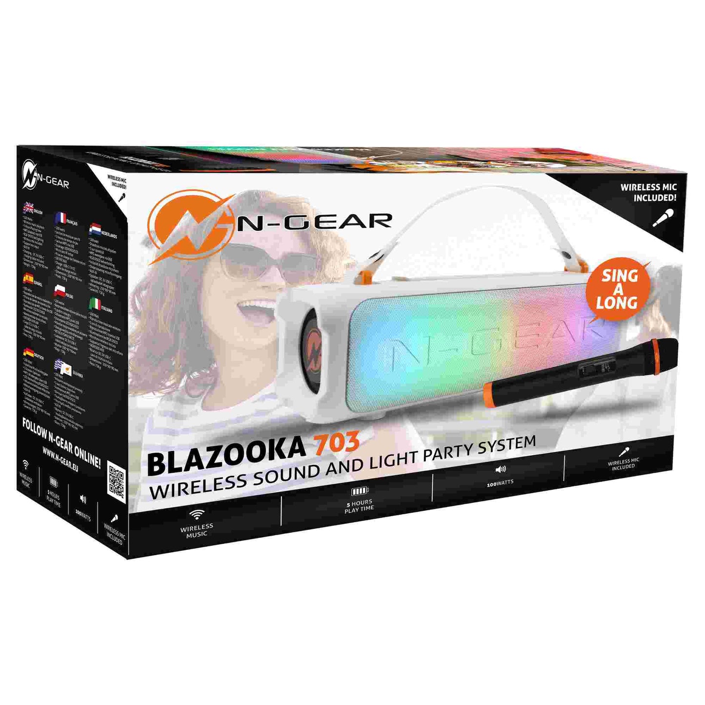 N-Gear | Blazooka 703W Bluetooth Speaker Karaoke Set Party Box with Microphone White