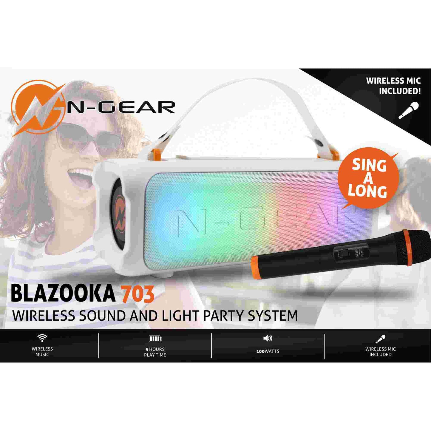 N-Gear | Blazooka 703W Bluetooth Speaker Karaoke Set Party Box with Microphone White