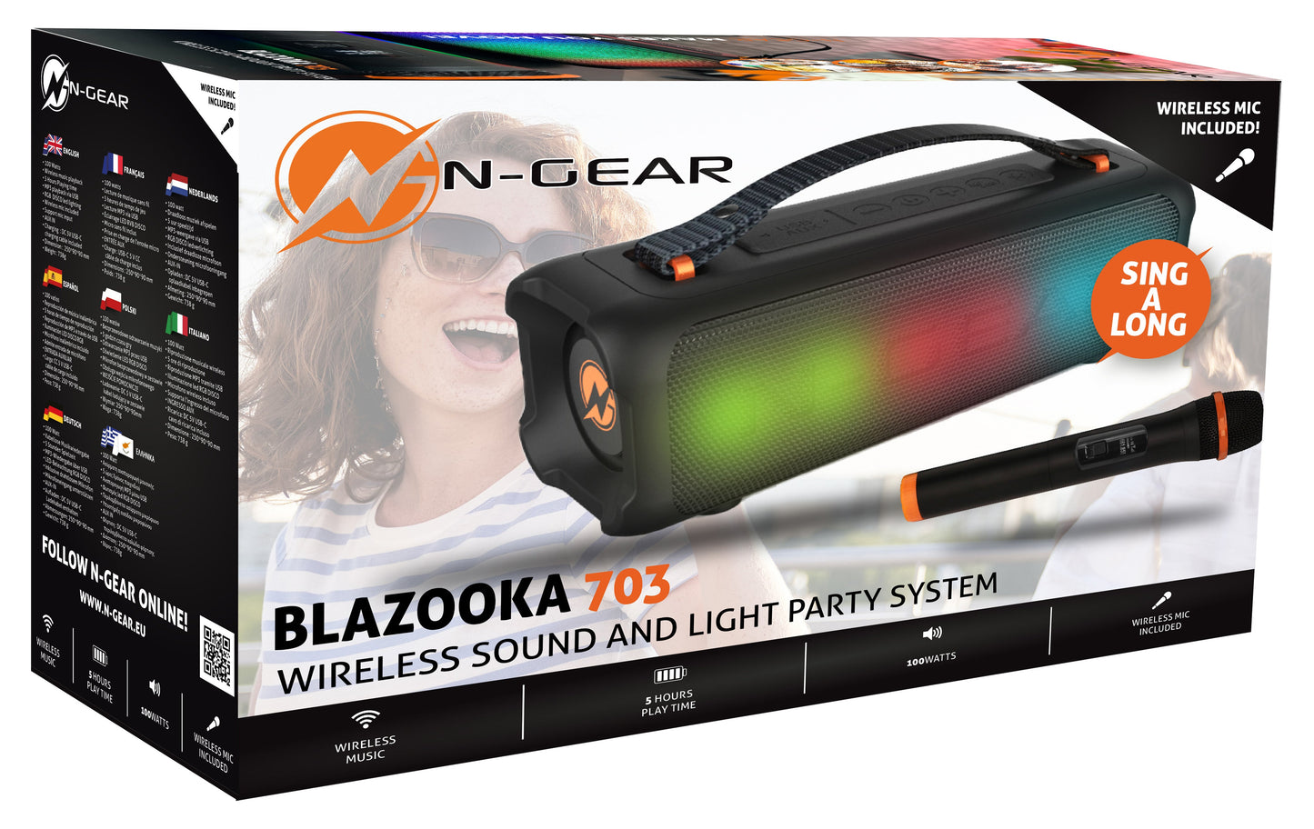 N-Gear | Blazooka 703B Bluetooth Speaker Karaoke Set Party Box with Microphone Black