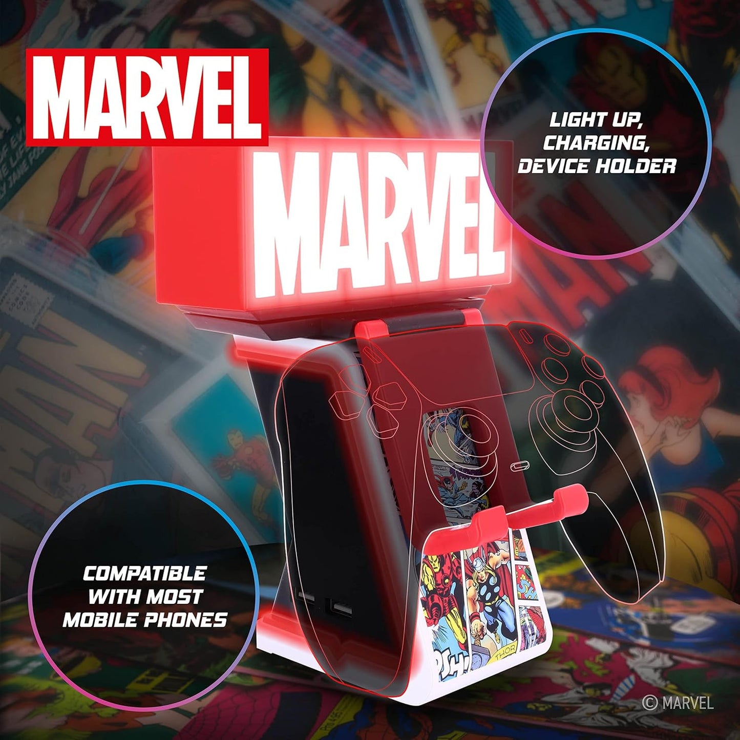 Cable Guys | Marvel Logo Light Up Ikon Phone And Device Charging Stand