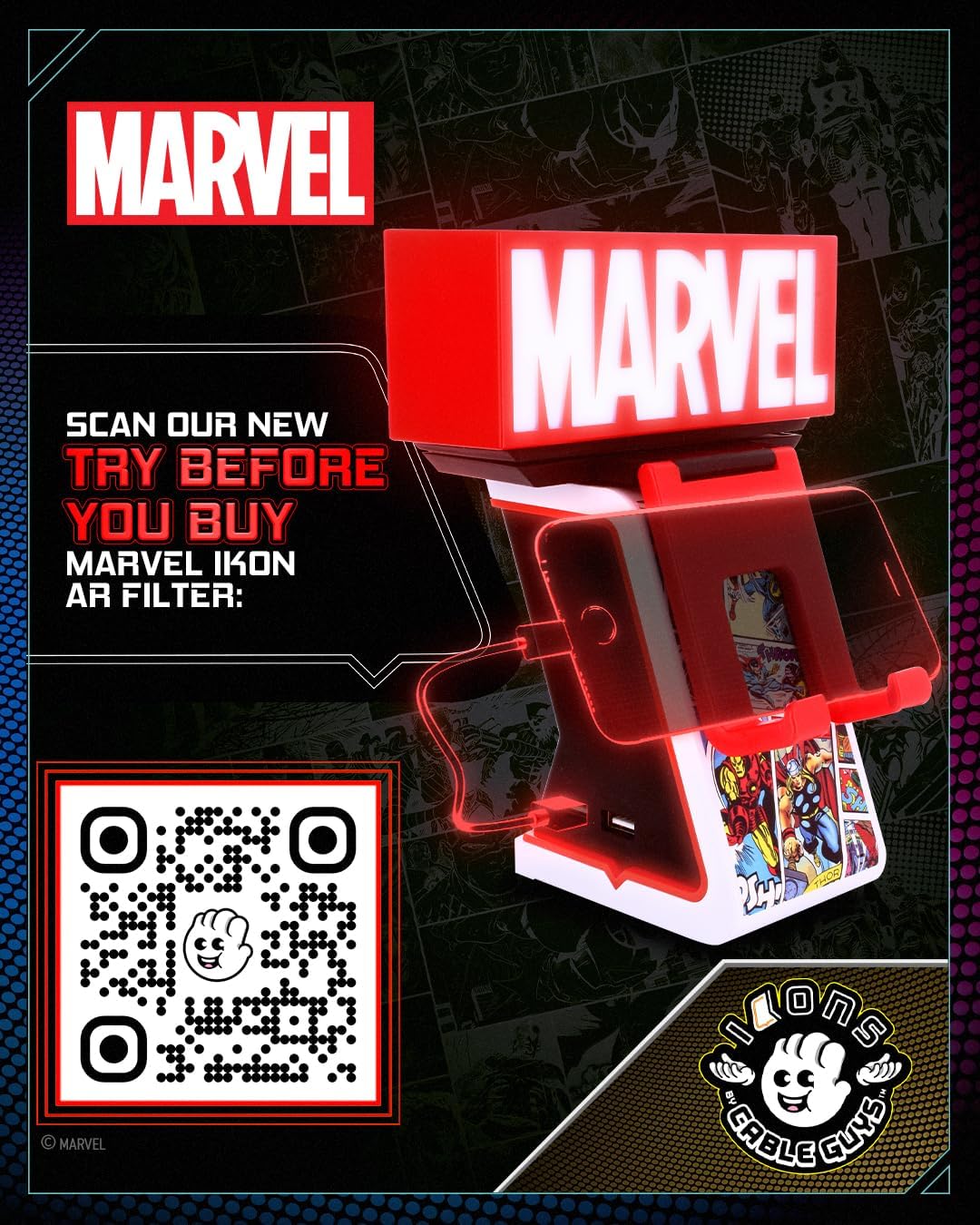 Cable Guys | Marvel Logo Light Up Ikon Phone And Device Charging Stand