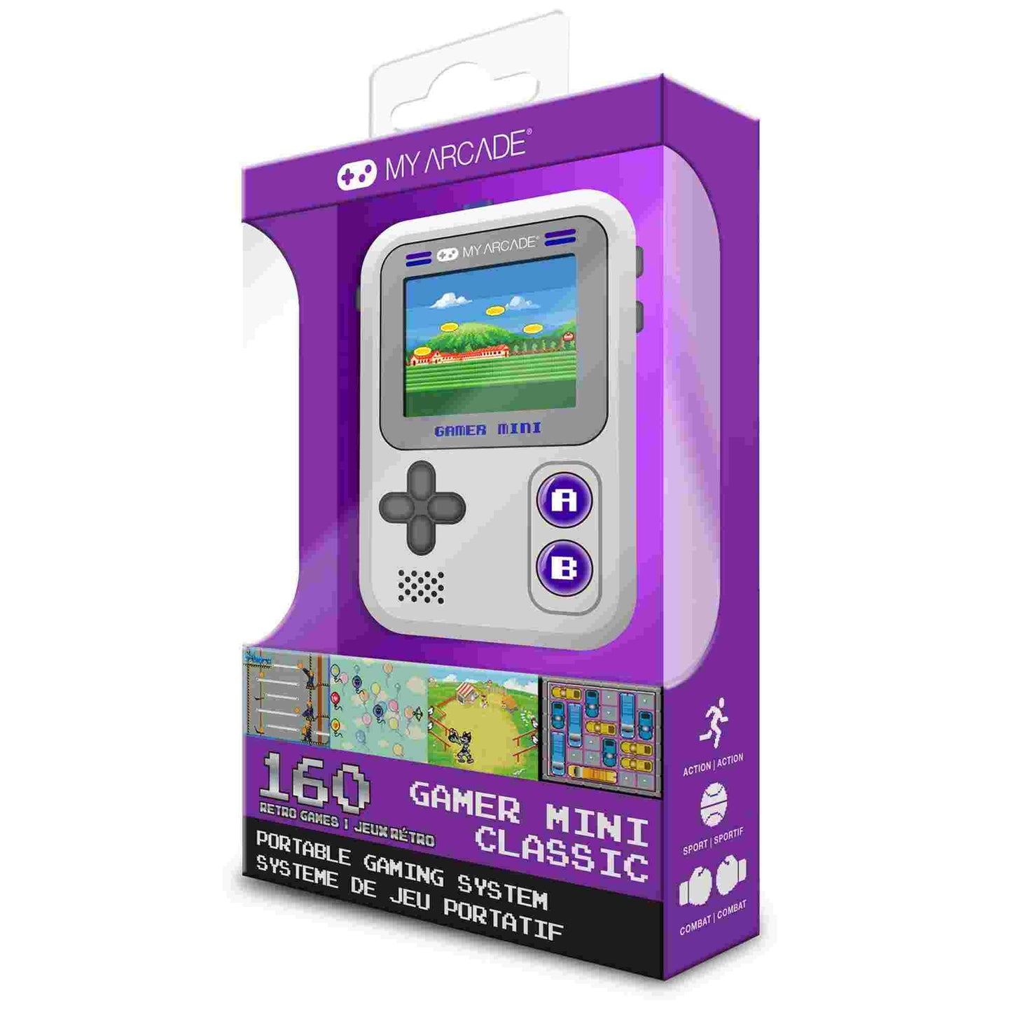 My Arcade | Gamer Mini Classic Console Gray Purple (160 Games in 1)