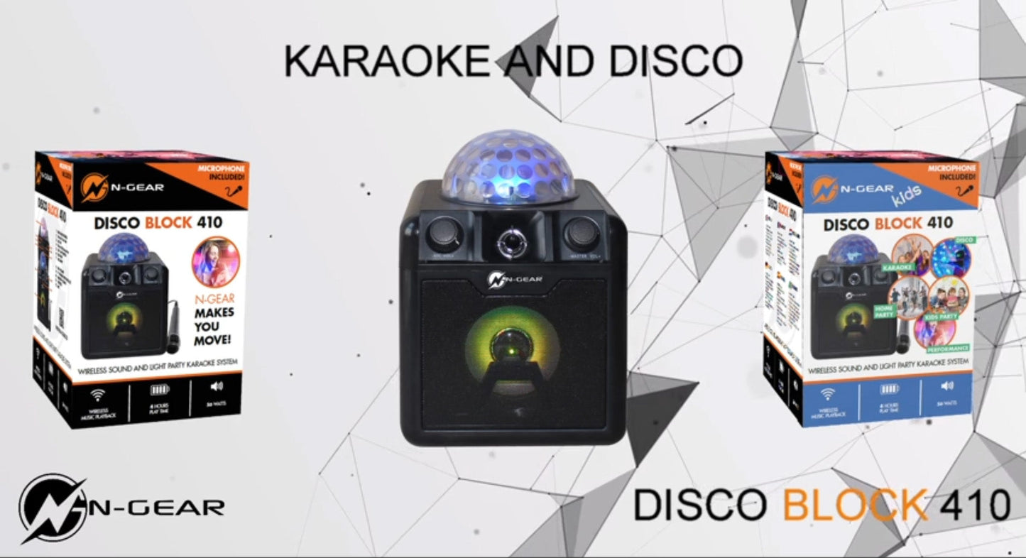 N-Gear | Disco Block 410 Bluetooth Speaker Karaoke Set Party Box with Lighting & 2 Microphones Black
