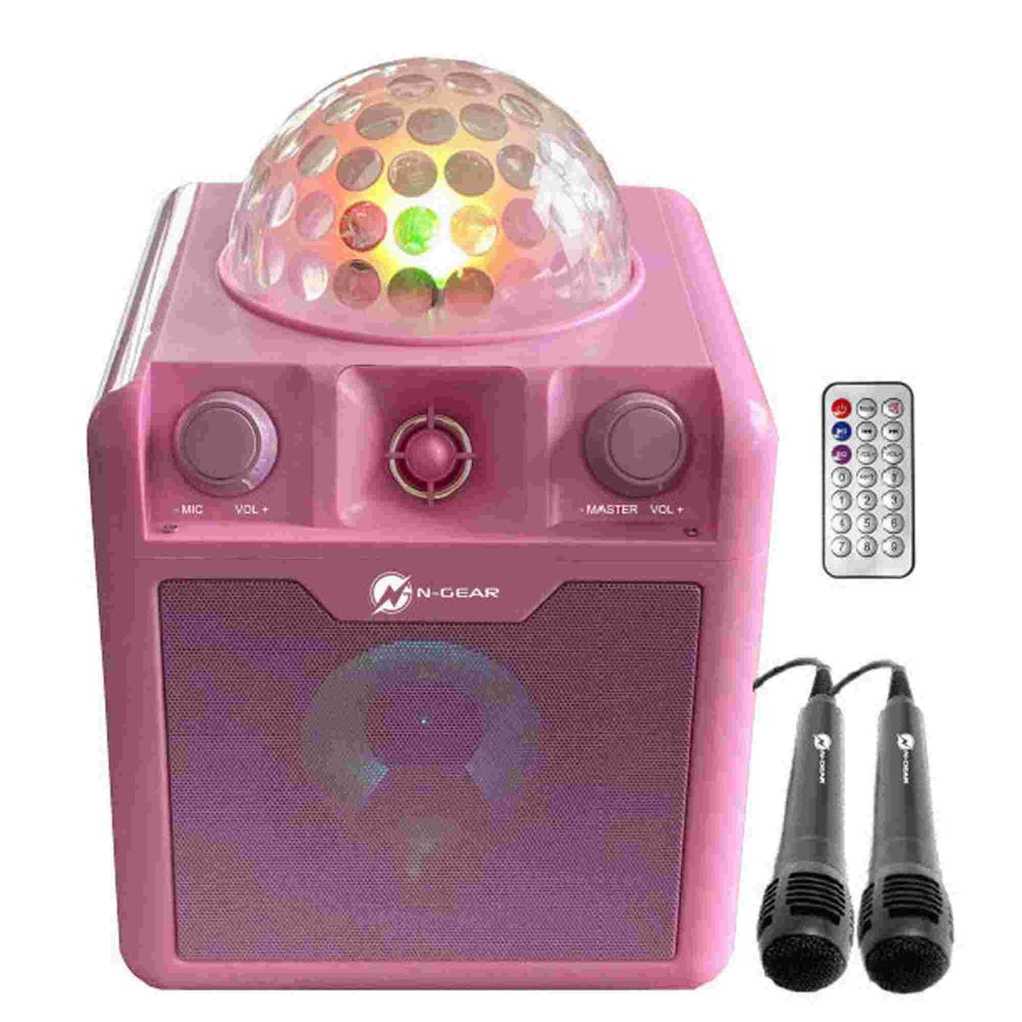 N-Gear | Disco Block 410 Bluetooth Speaker Karaoke Set Party Box with 2 Microphones Pink