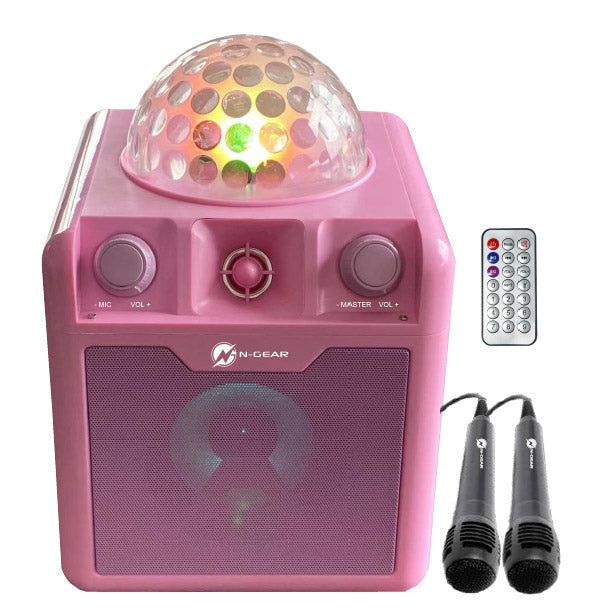 N-Gear | Disco Block 410 Bluetooth Speaker Karaoke Set Party Box with 2 Microphones Pink