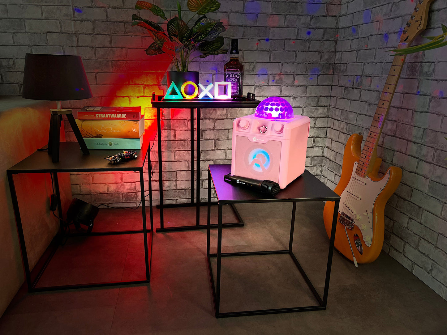 N-Gear | Disco Block 410 Bluetooth Speaker Karaoke Set Party Box with 2 Microphones Pink