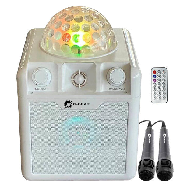 N-Gear | Disco Block 410 Bluetooth Speaker Karaoke Set Party Box with 2 Microphones White