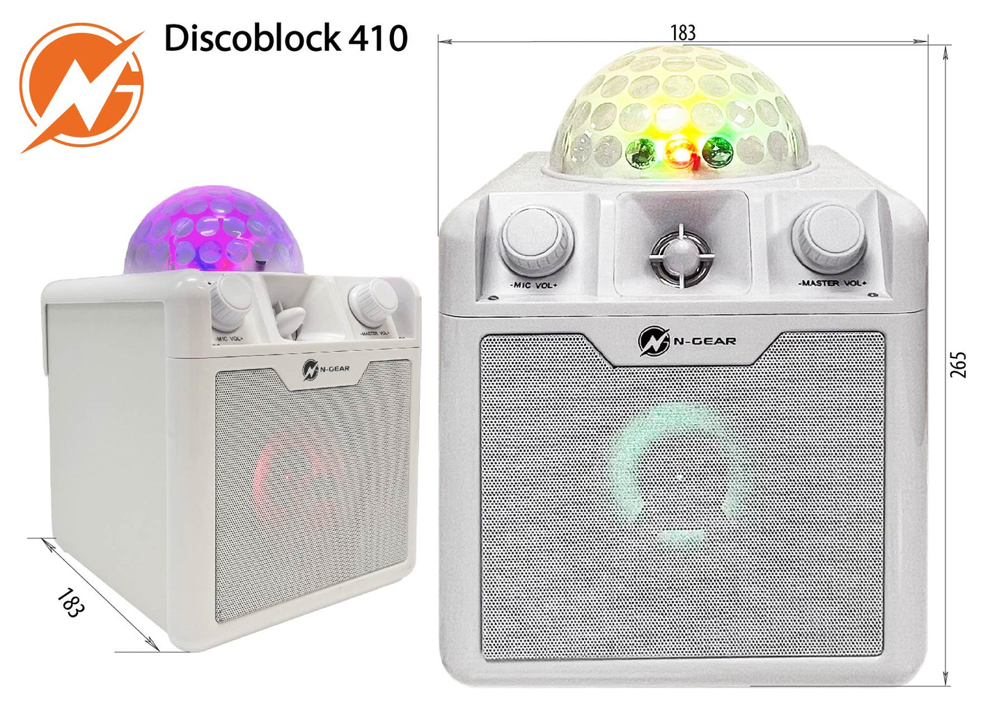 N-Gear | Disco Block 410 Bluetooth Speaker Karaoke Set Party Box with 2 Microphones White