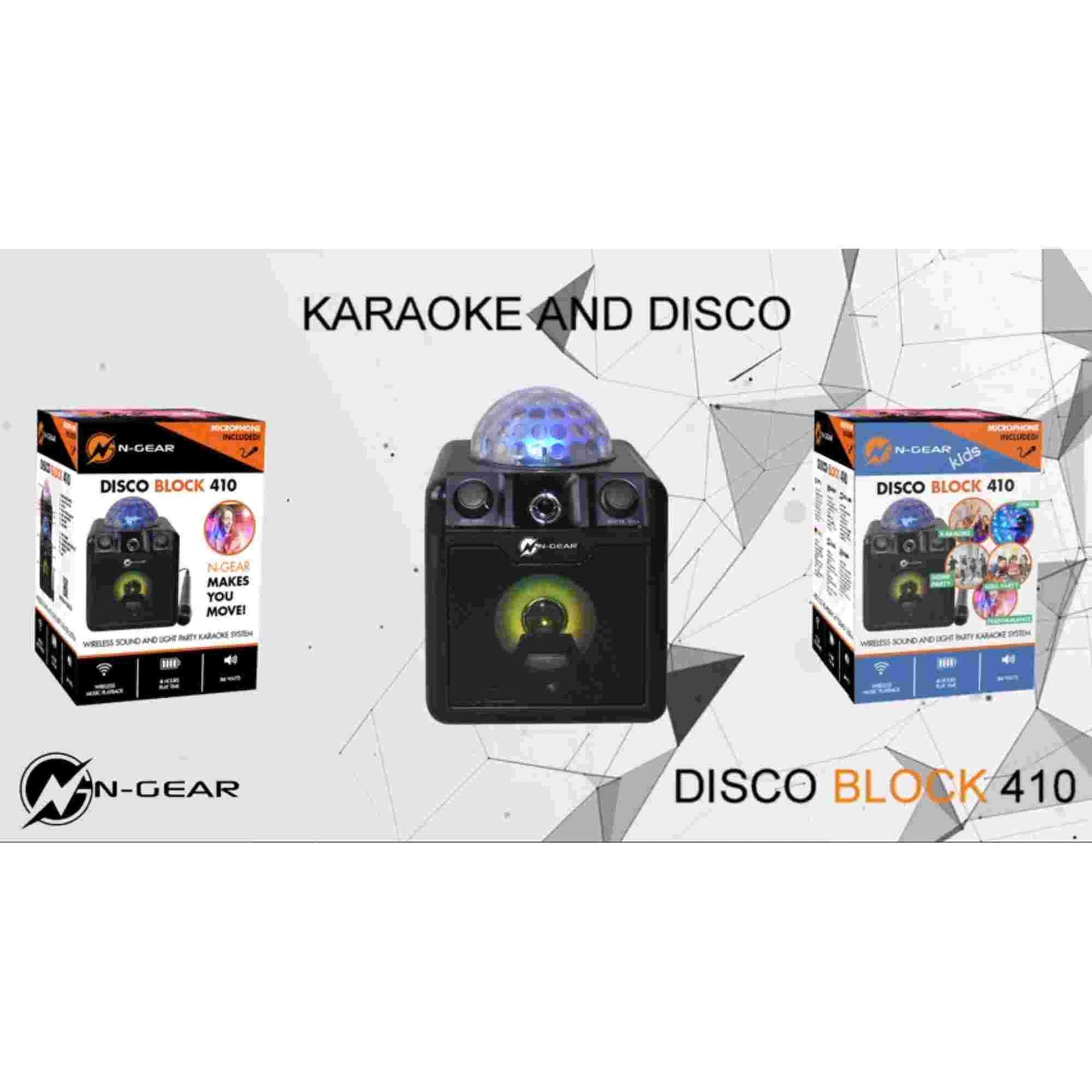 N-Gear | Disco Block 410 Bluetooth Speaker Karaoke Set Party Box with Lighting & 2 Microphones Black