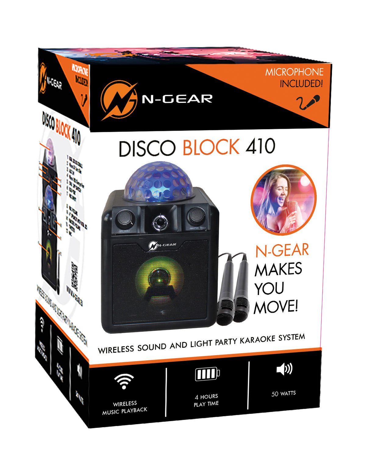 N-Gear | Disco Block 410 Bluetooth Speaker Karaoke Set Party Box with Lighting & 2 Microphones Black