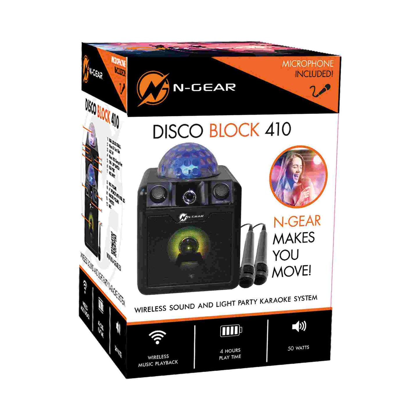 N-Gear | Disco Block 410 Bluetooth Speaker Karaoke Set Party Box with Lighting & 2 Microphones Black