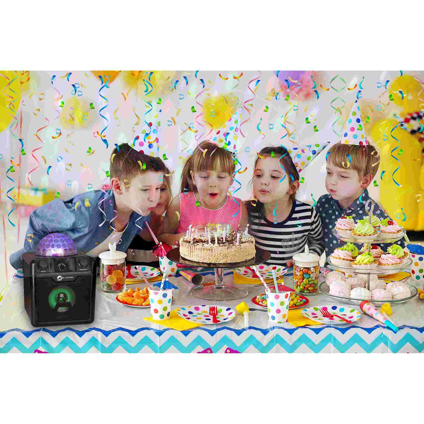 N-Gear | Disco Block 410 Bluetooth Speaker Karaoke Set Party Box with Lighting & 2 Microphones Black
