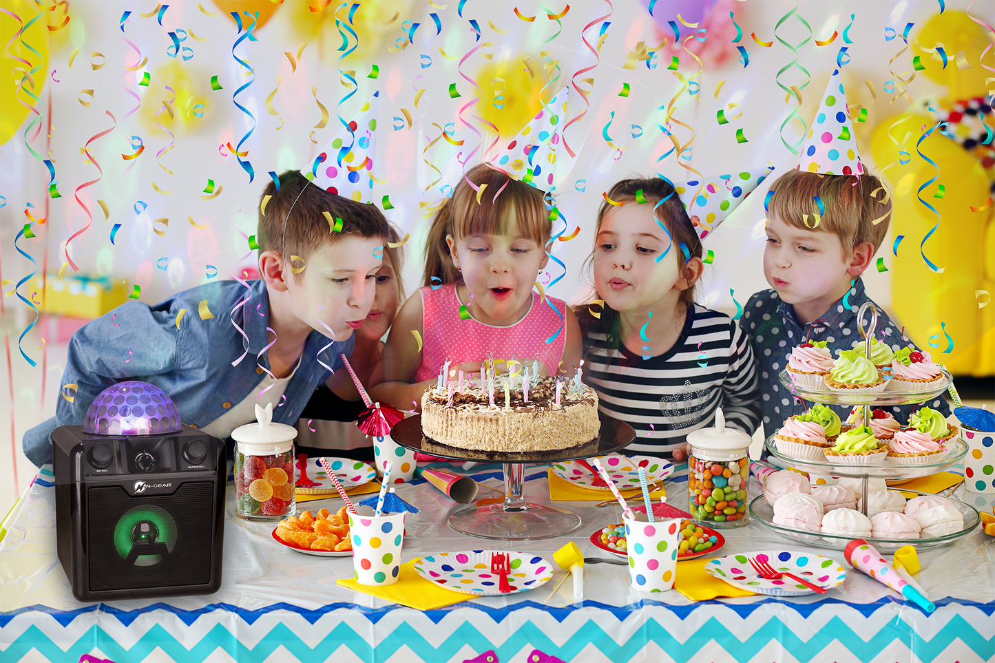 N-Gear | Disco Block 410 Bluetooth Speaker Karaoke Set Party Box with Lighting & 2 Microphones Black