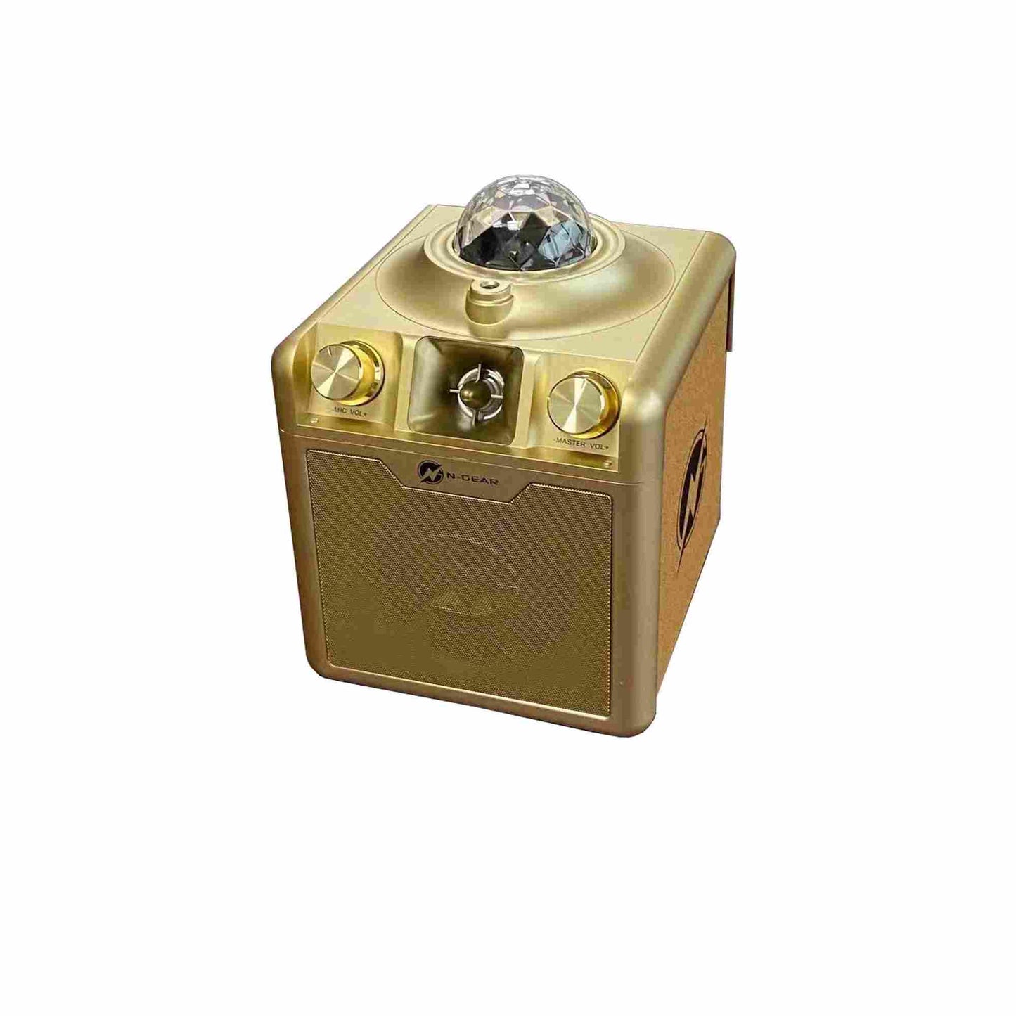 N-Gear | Disco Star 710 Gold Bluetooth Speaker Karaoke Set Party Box with Star Projector & 2 Microphones