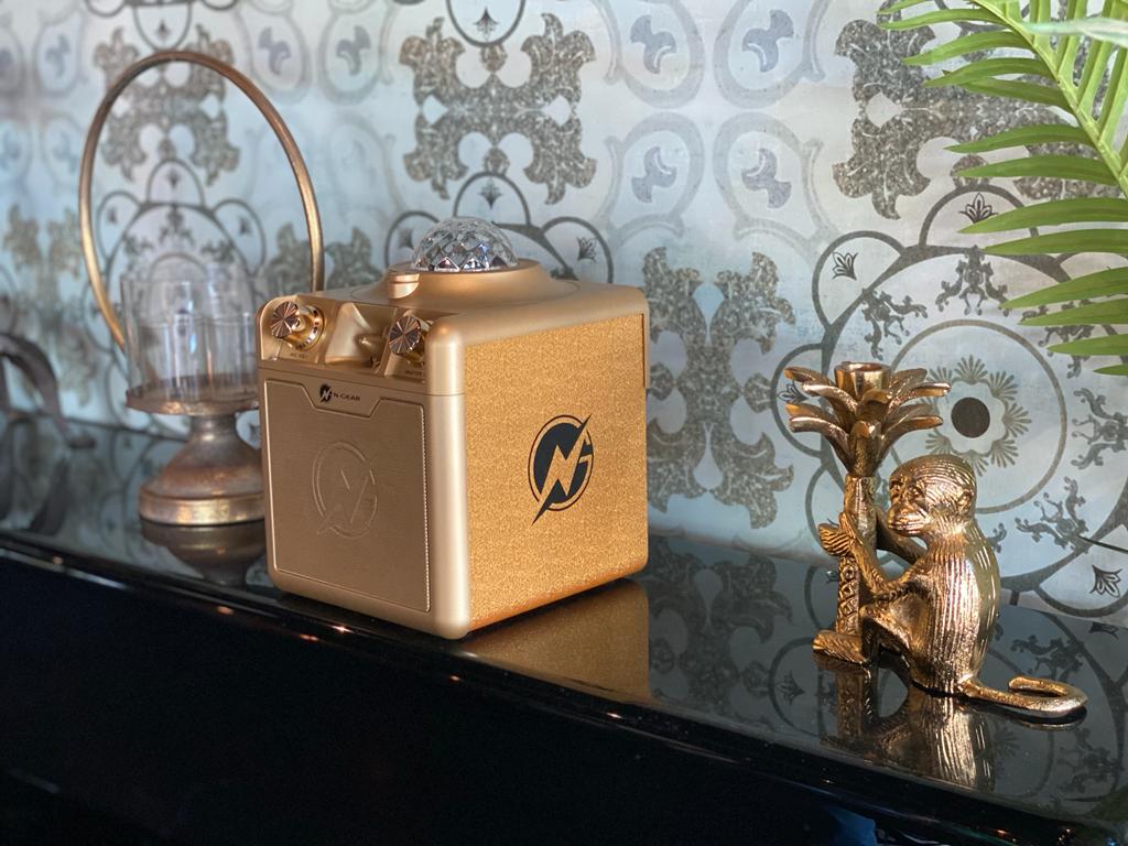 N-Gear | Disco Star 710 Gold Bluetooth Speaker Karaoke Set Party Box with Star Projector & 2 Microphones