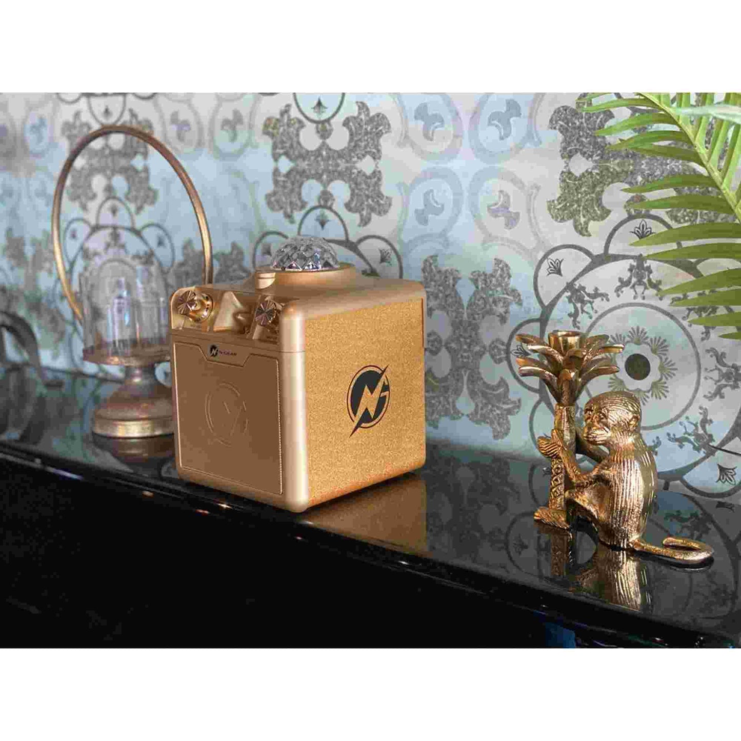 N-Gear | Disco Star 710 Gold Bluetooth Speaker Karaoke Set Party Box with Star Projector & 2 Microphones