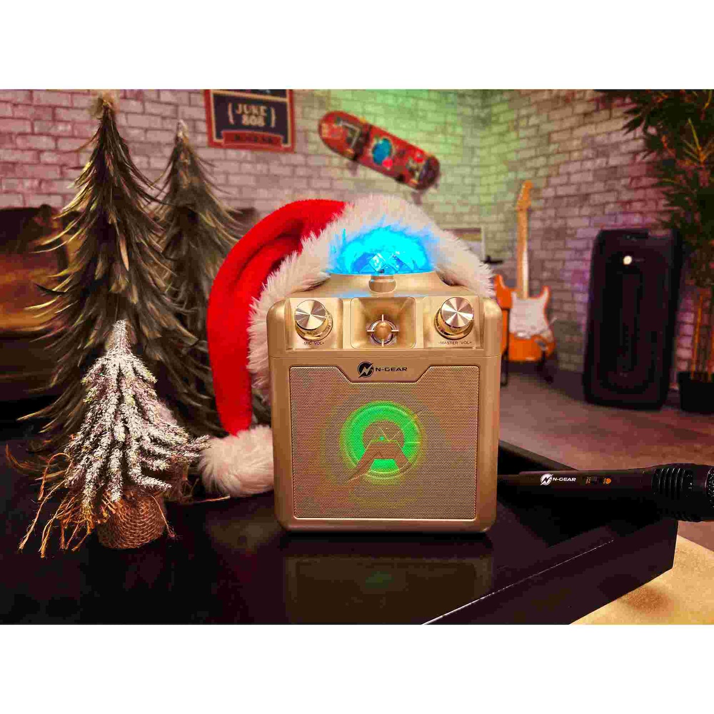 N-Gear | Disco Star 710 Gold Bluetooth Speaker Karaoke Set Party Box with Star Projector & 2 Microphones