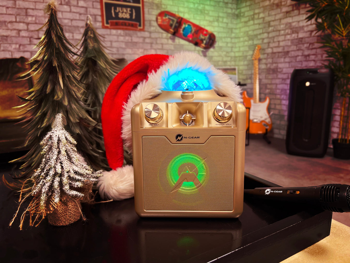 N-Gear | Disco Star 710 Gold Bluetooth Speaker Karaoke Set Party Box with Star Projector & 2 Microphones