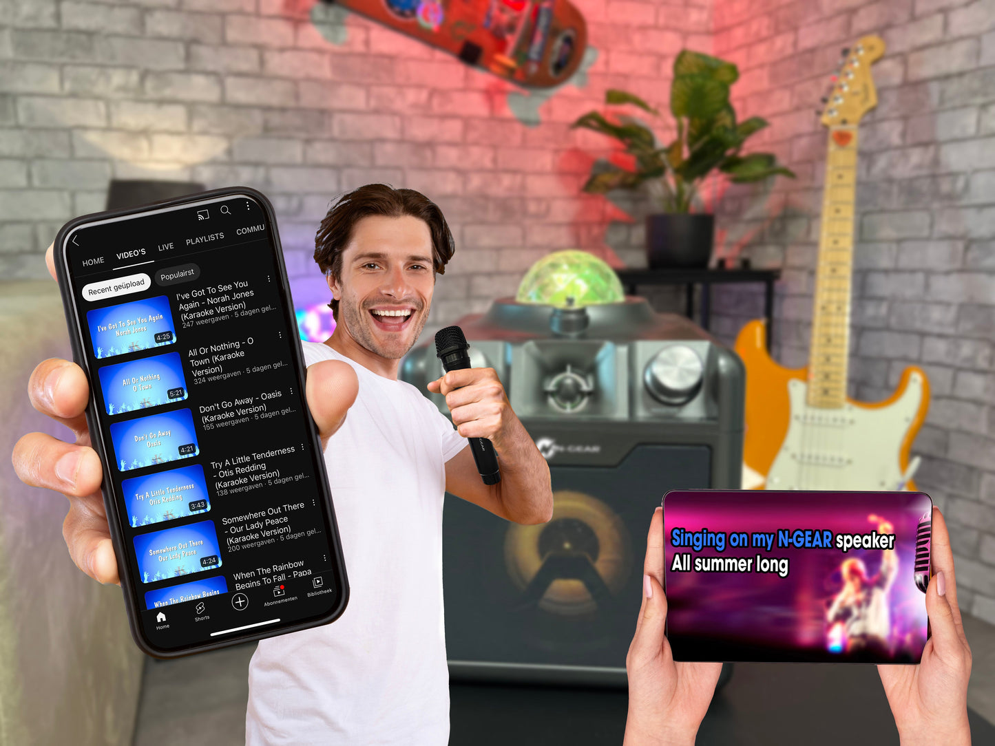 N-Gear | Disco Star 710 Space Grey Bluetooth Speaker Karaoke Set Party Box with Star Projector & 2 Microphones