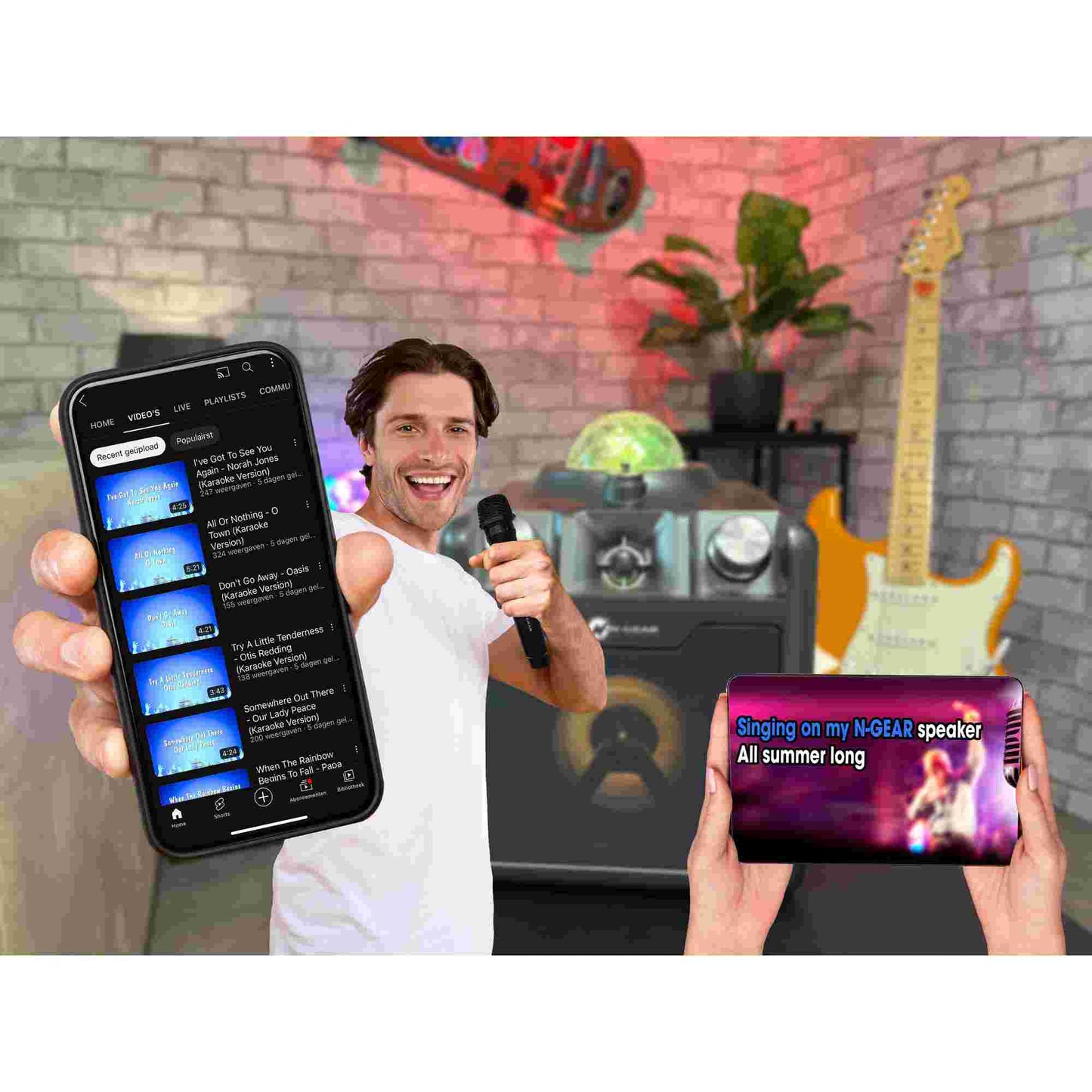 N-Gear | Disco Star 710 Space Grey Bluetooth Speaker Karaoke Set Party Box with Star Projector & 2 Microphones