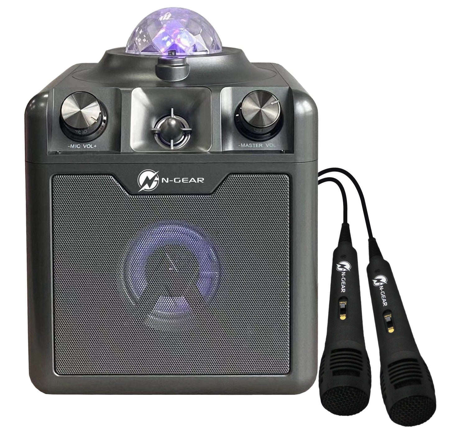 N-Gear | Disco Star 710 Space Grey Bluetooth Speaker Karaoke Set Party Box with Star Projector & 2 Microphones