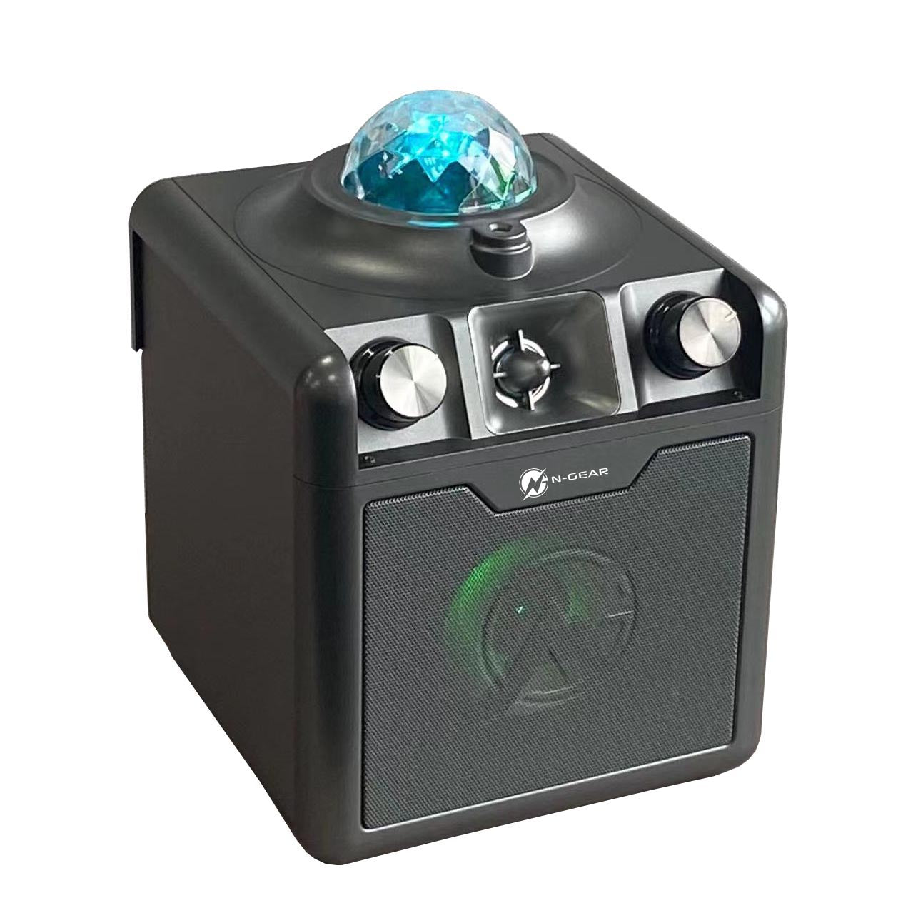 N-Gear | Disco Star 710 Space Grey Bluetooth Speaker Karaoke Set Party Box with Star Projector & 2 Microphones