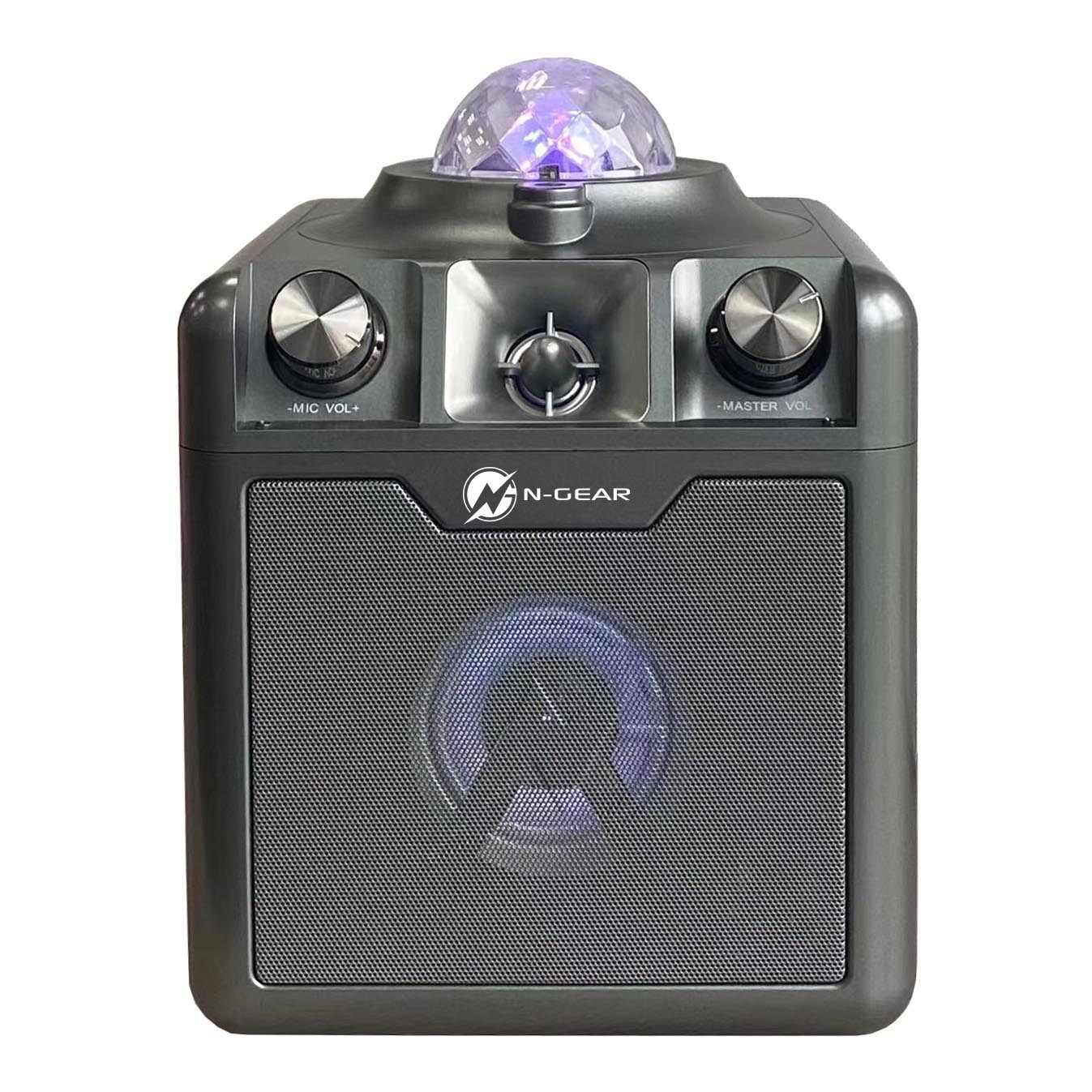 N-Gear | Disco Star 710 Space Grey Bluetooth Speaker Karaoke Set Party Box with Star Projector & 2 Microphones