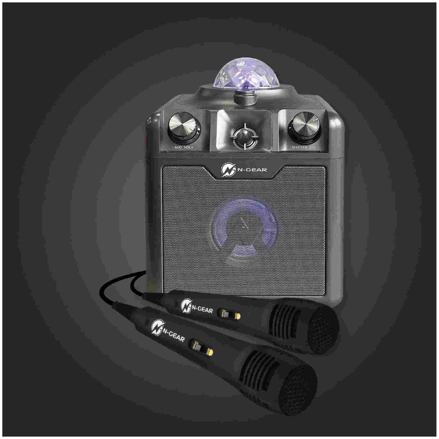 N-Gear | Disco Star 710 Space Grey Bluetooth Speaker Karaoke Set Party Box with Star Projector & 2 Microphones