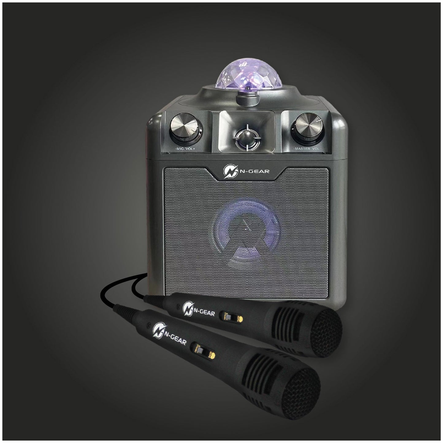 N-Gear | Disco Star 710 Space Grey Bluetooth Speaker Karaoke Set Party Box with Star Projector & 2 Microphones