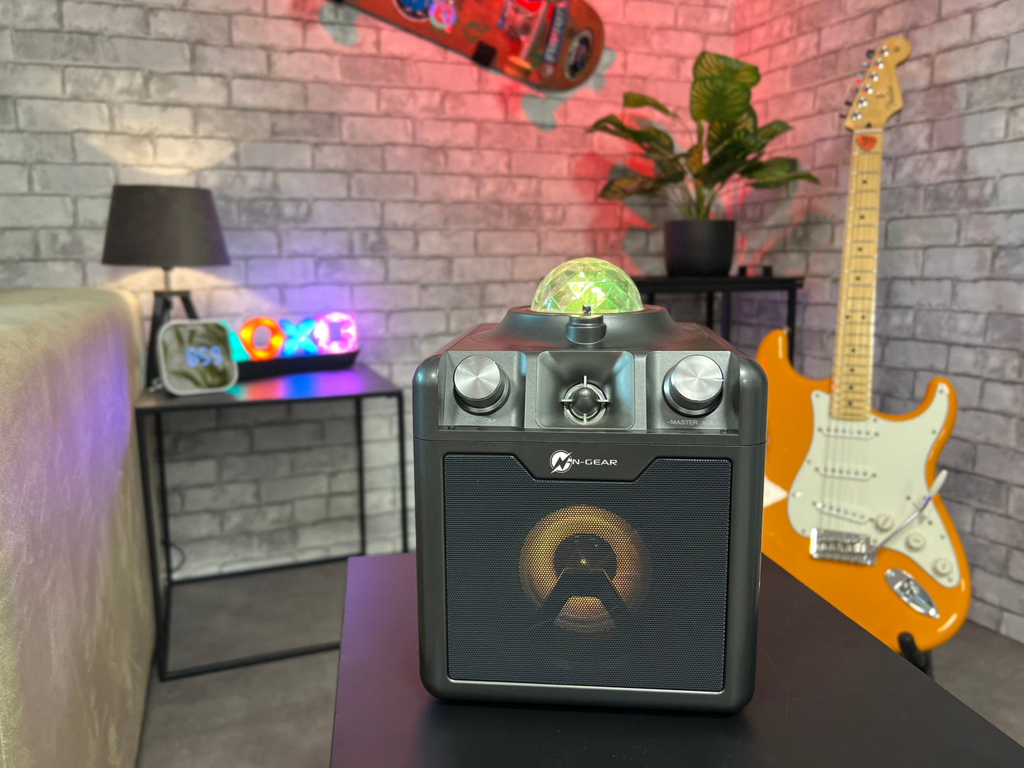 N-Gear | Disco Star 710 Space Grey Bluetooth Speaker Karaoke Set Party Box with Star Projector & 2 Microphones