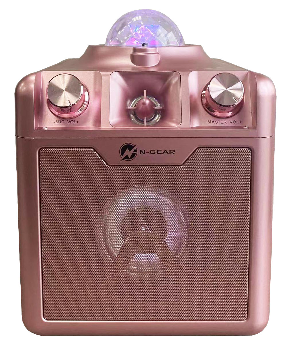 N-Gear | Disco Star 710 Space Pink Bluetooth Speaker Karaoke Set Party Box with Star Projector & 2 Microphones