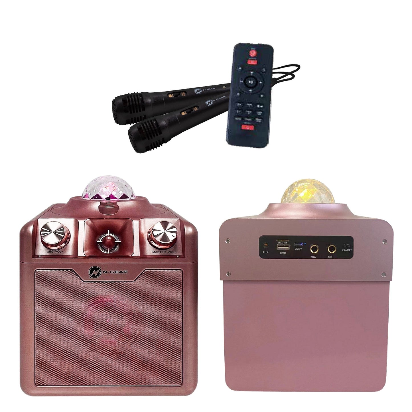 N-Gear | Disco Star 710 Space Pink Bluetooth Speaker Karaoke Set Party Box with Star Projector & 2 Microphones