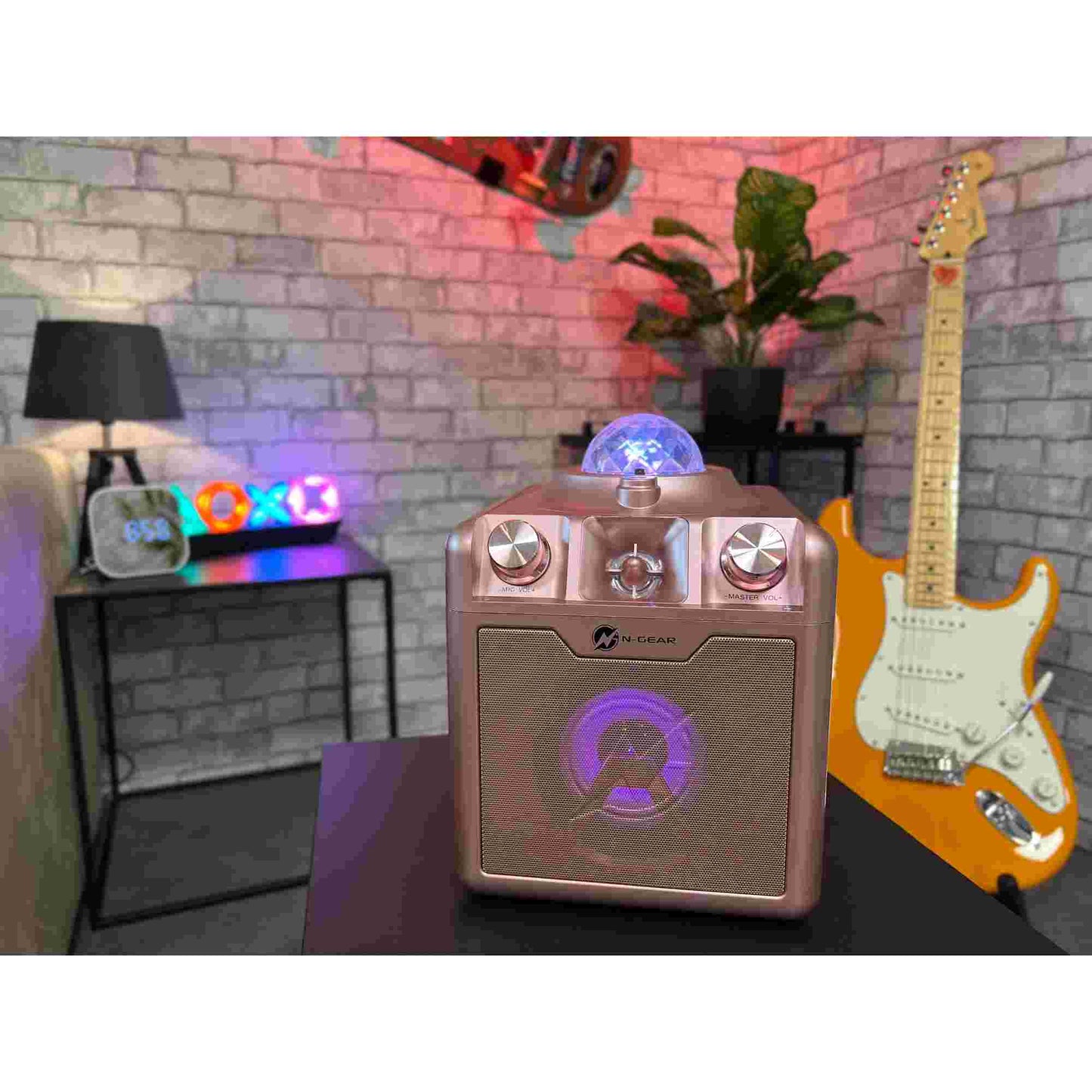N-Gear | Disco Star 710 Space Pink Bluetooth Speaker Karaoke Set Party Box with Star Projector & 2 Microphones