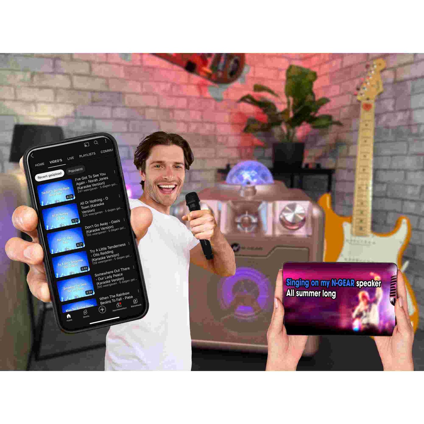 N-Gear | Disco Star 710 Space Pink Bluetooth Speaker Karaoke Set Party Box with Star Projector & 2 Microphones