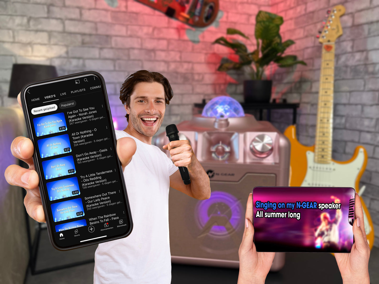 N-Gear | Disco Star 710 Space Pink Bluetooth Speaker Karaoke Set Party Box with Star Projector & 2 Microphones