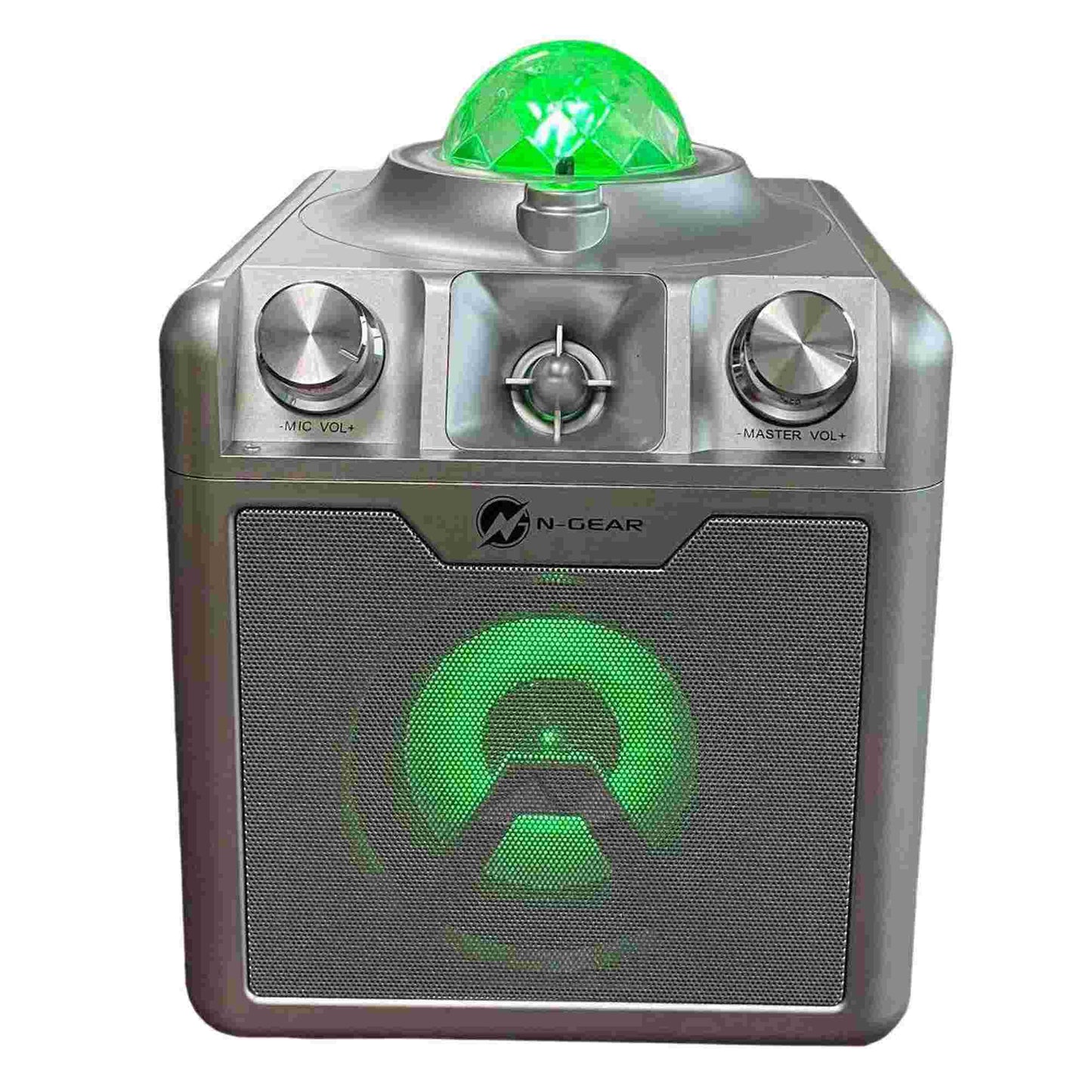 N-Gear | Disco Star 710 Silver Bluetooth Speaker Karaoke Set Party Box with Star Projector & 2 Microphones
