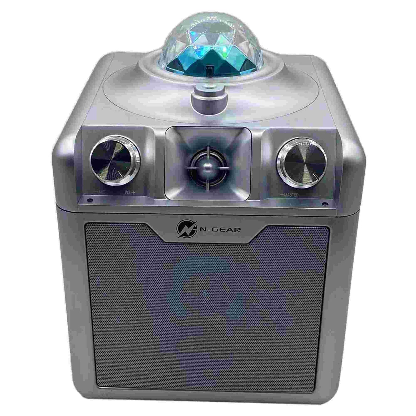 N-Gear | Disco Star 710 Silver Bluetooth Speaker Karaoke Set Party Box with Star Projector & 2 Microphones
