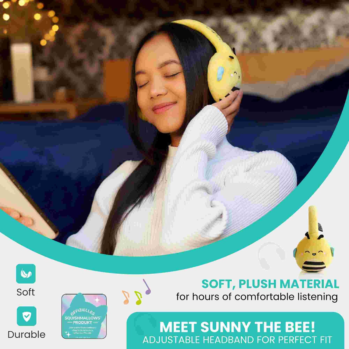 Lazerbuilt | Squishmallows Sunny Plush Bluetooth Headphones