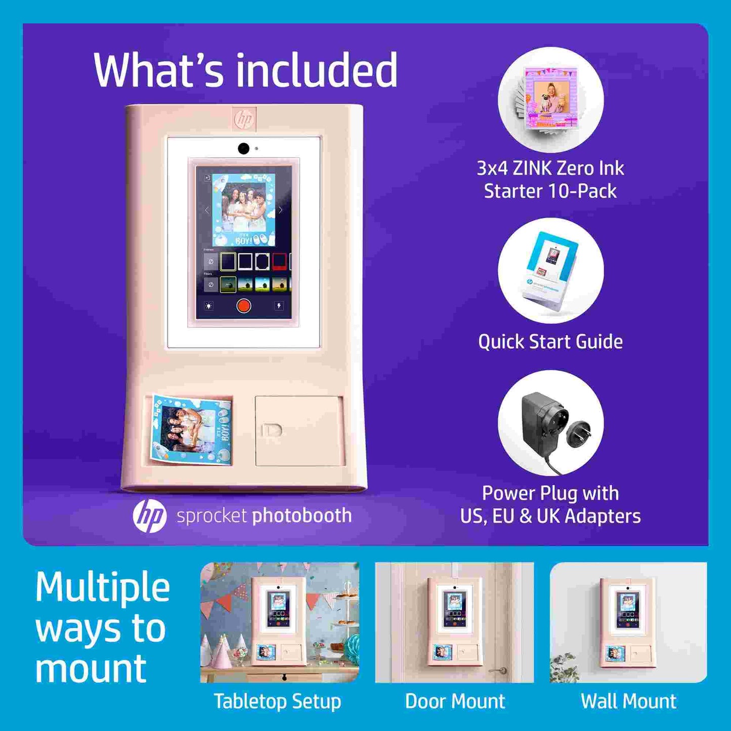 HP | HP Sprocket Photobooth Instant 3x4” Colour Photo Printer - Pink