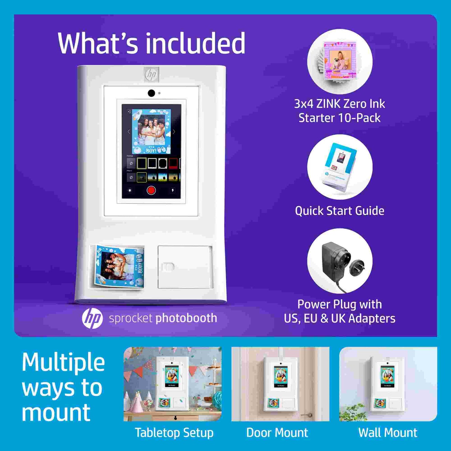 HP | HP Sprocket Photobooth Instant 3x4” Colour Photo Printer - White