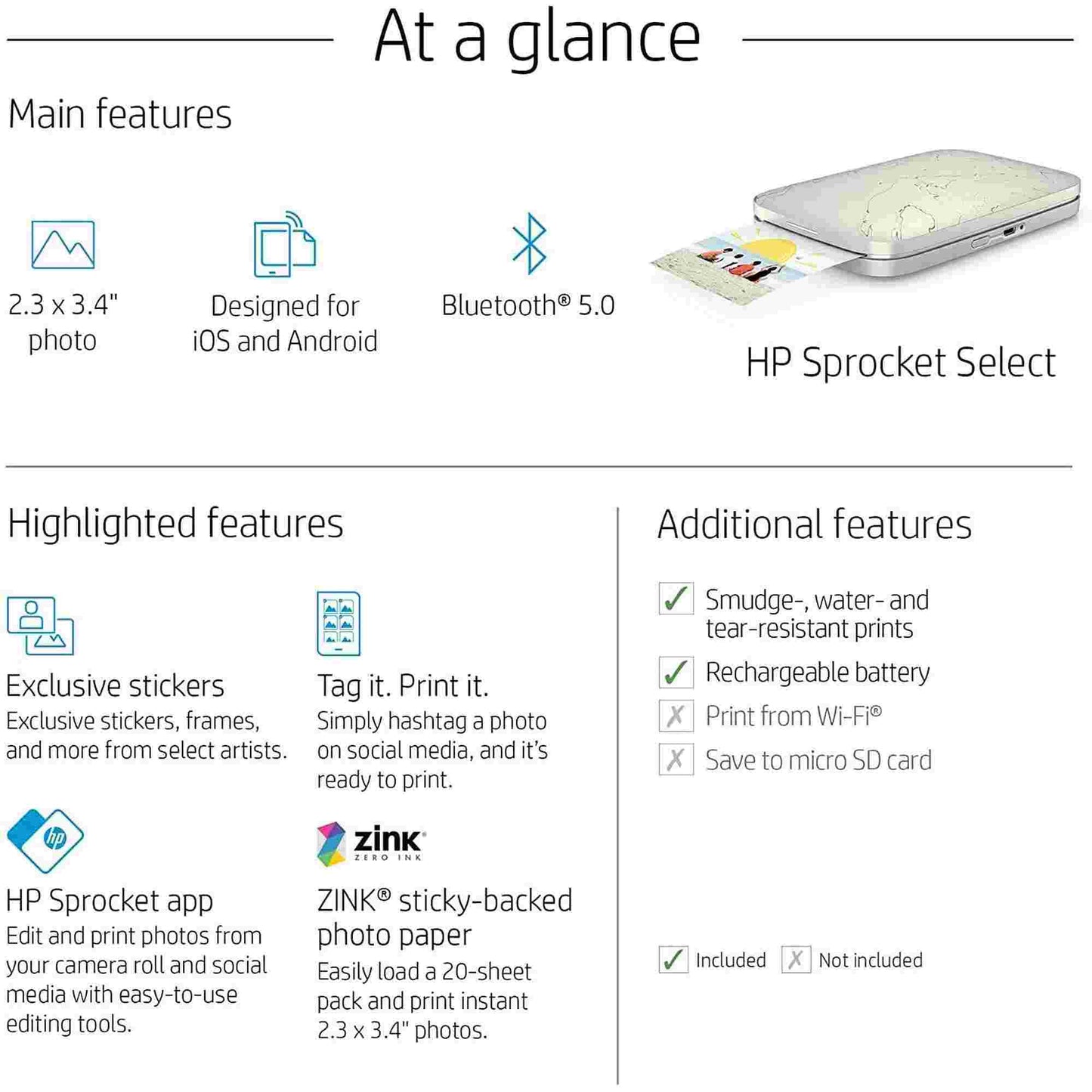 HP | HP Sprocket Select Portable Instant Photo Printer