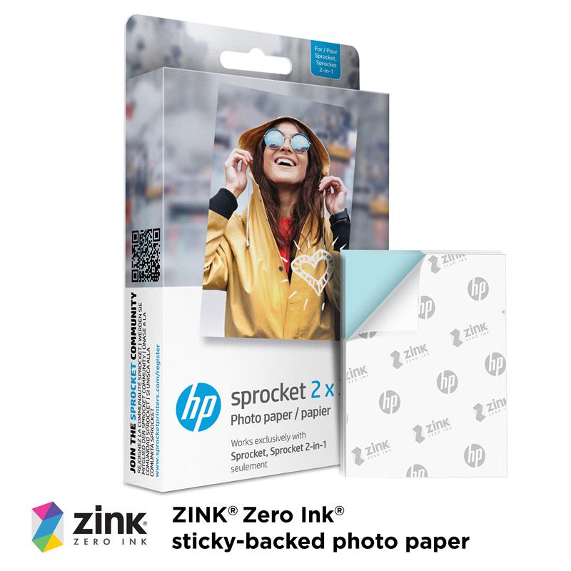 HP | 100 Sheets -HP Sprocket 2"x3" Premium Zink Sticky Back Photo Paper