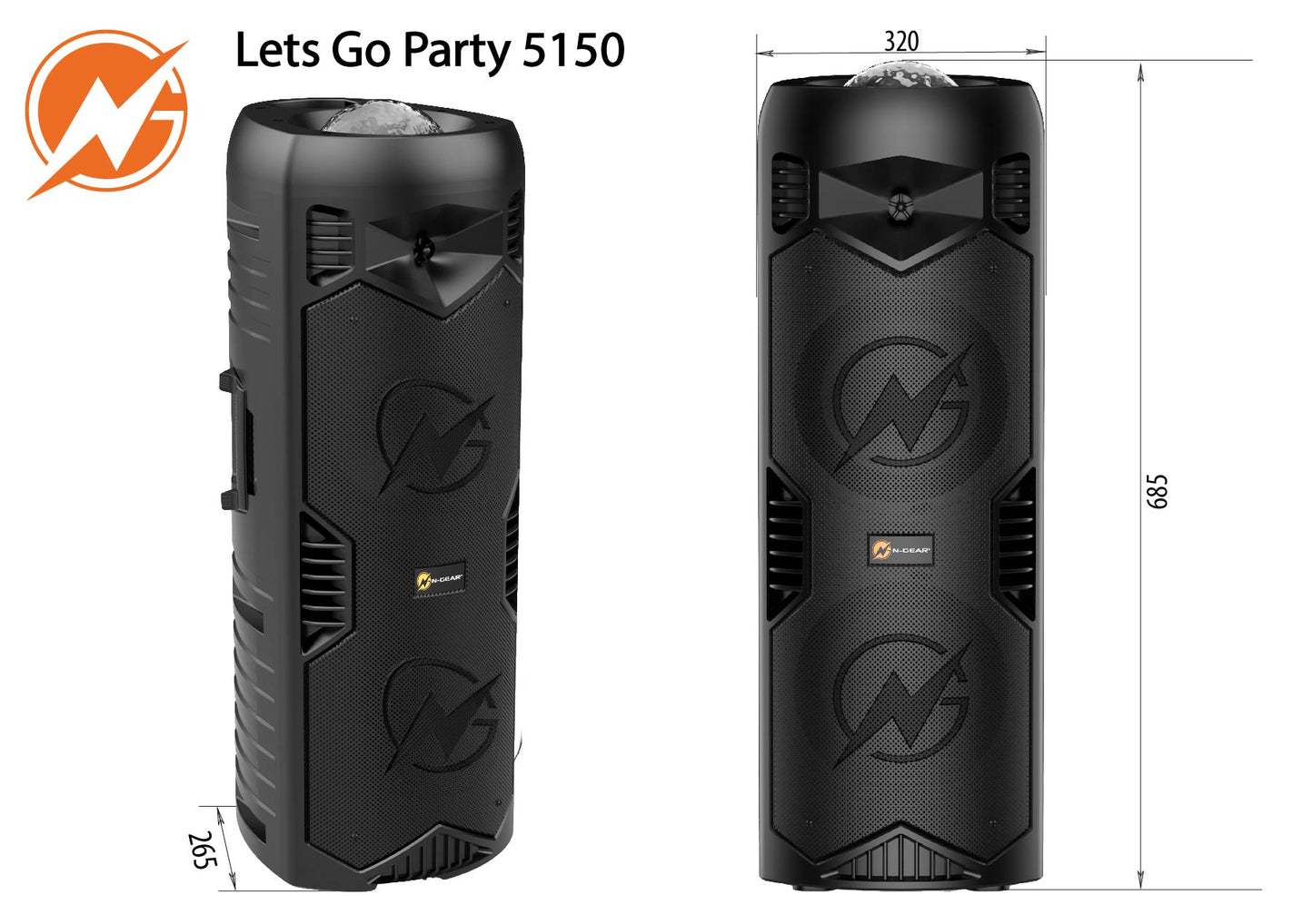 N-Gear | LGP5150 Wireless Bluetooth Party Speaker Karaoke Set 1 Microphone Disco Lighting Stealth Black