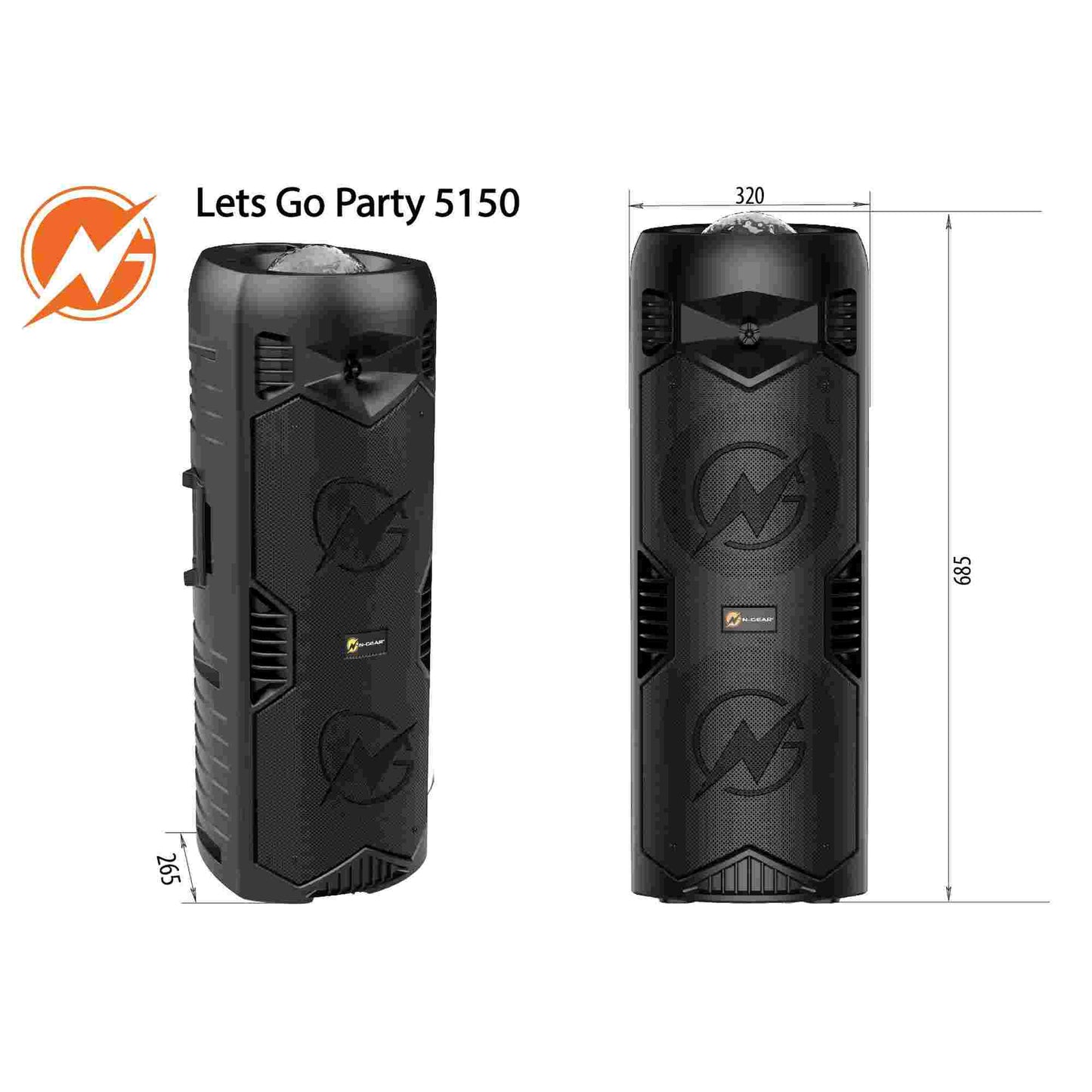 N-Gear | LGP5150 Wireless Bluetooth Party Speaker Karaoke Set 1 Microphone Disco Lighting Stealth Black