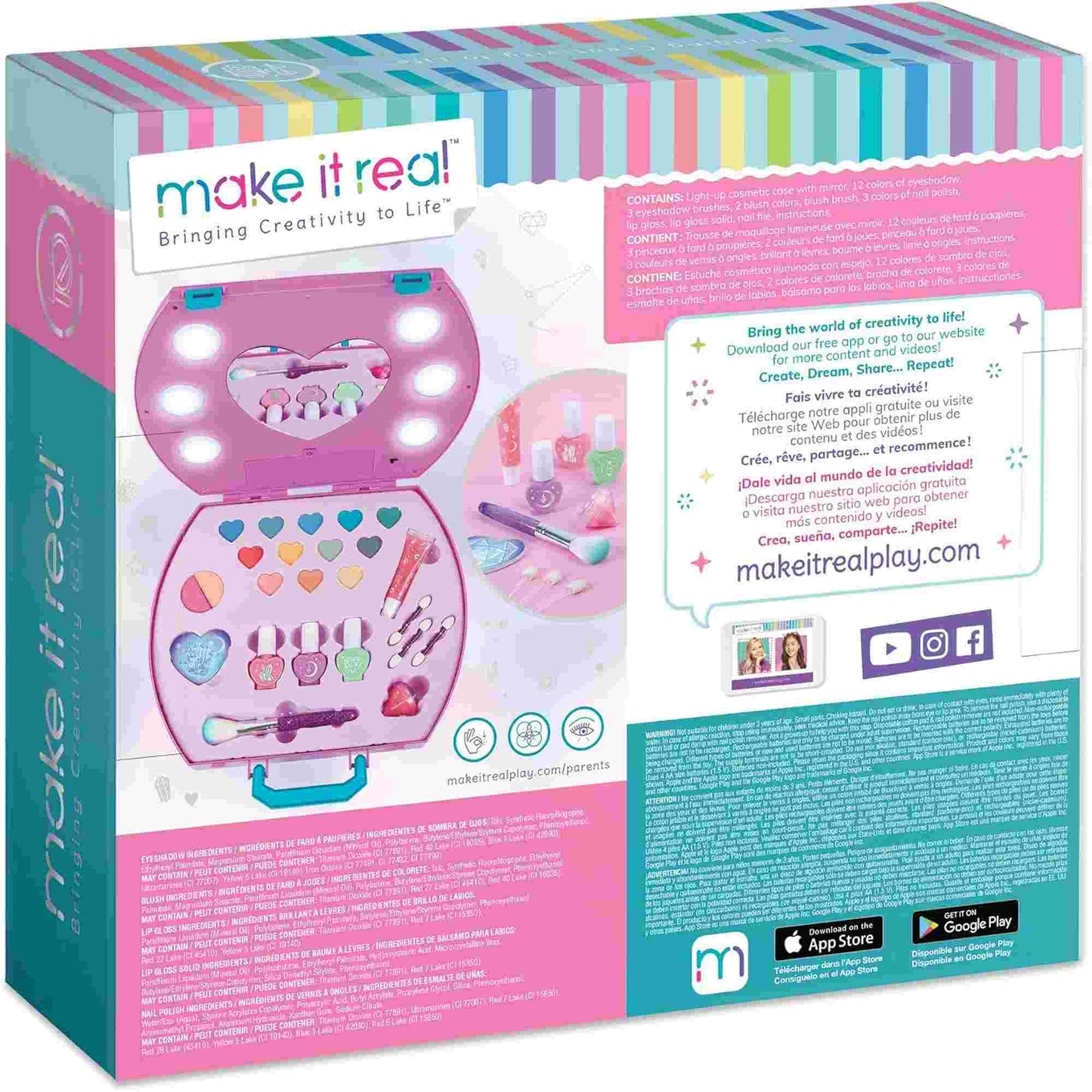 Make it Real | Light Up Makeup Set with Vanity Mirror Folding Storage Box