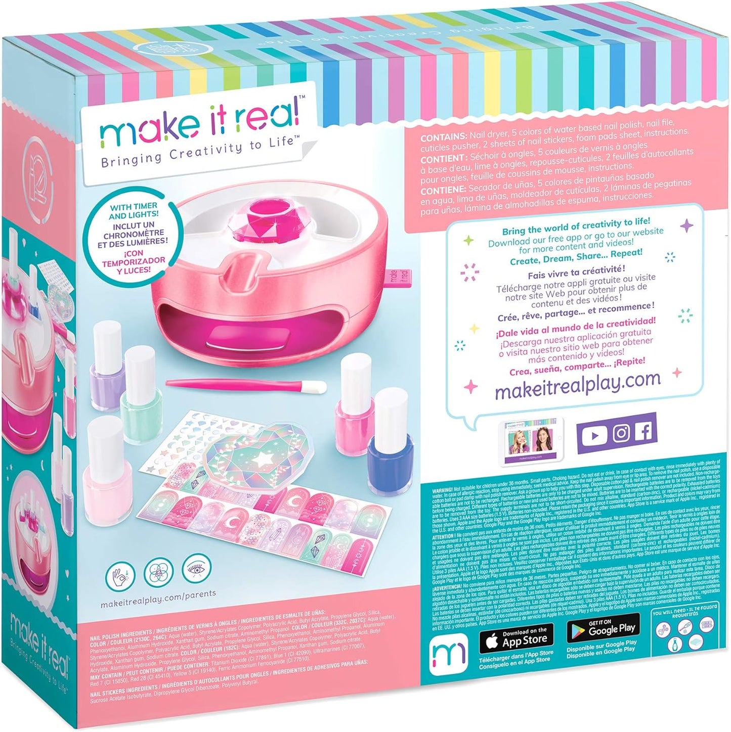 Make it Real | Non-Toxic Nail Varnish Set with Kid's Magic Light-Up Nail Dryer