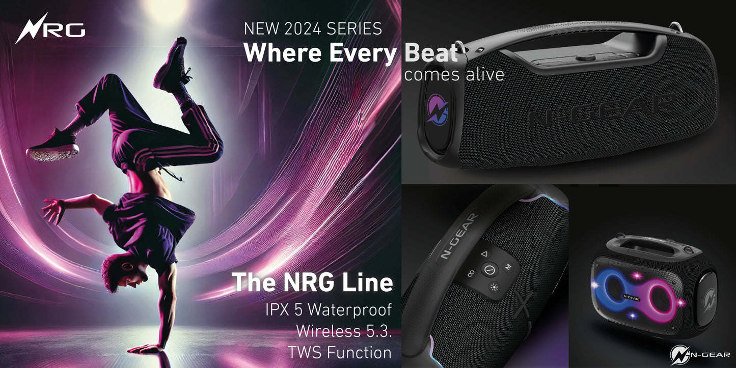 N-Gear | NRG500 Bluetooth Speaker Partybox with Lighting & Microphone IPX5 Waterproof Black